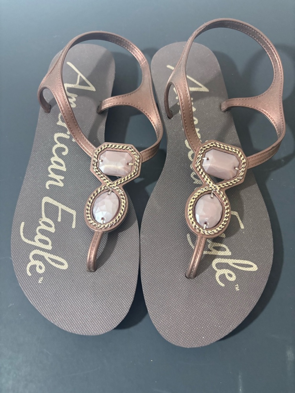 American Eagle Outfitters Brown Jeweled T-Strap Sandals